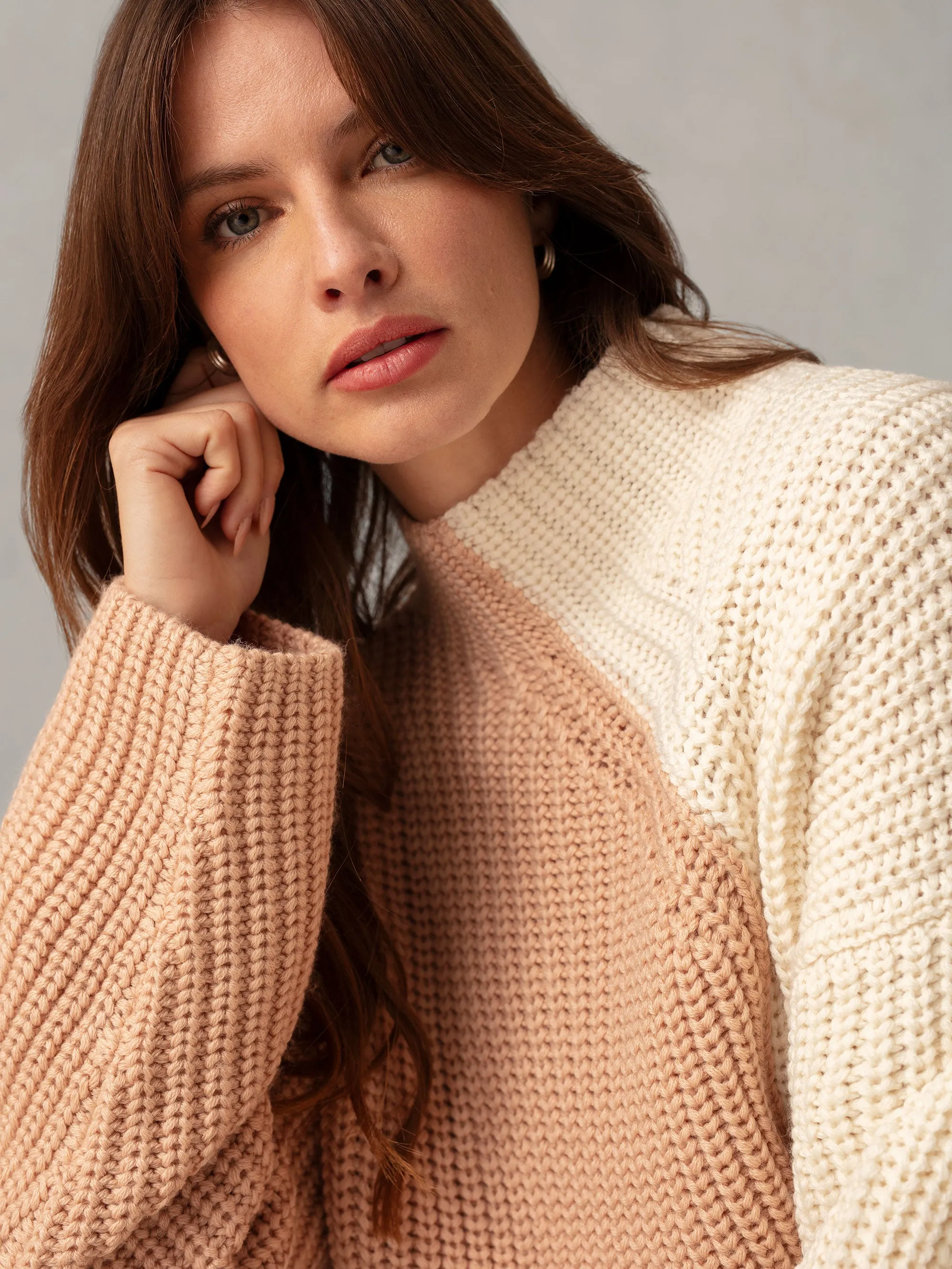 Tan Two Tone Oversized Turtleneck Jumper