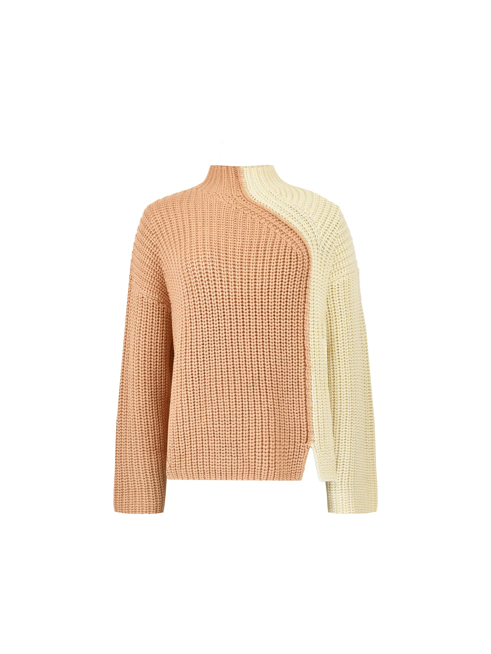 Tan Two Tone Oversized Turtleneck Jumper