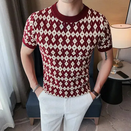 Threebooy 4XL Autumn New Short Sleeve Knitted Sweater Men Tops Clothing All Match Slim Fit Stretch Turtleneck Casual Pull Homme Pullovers