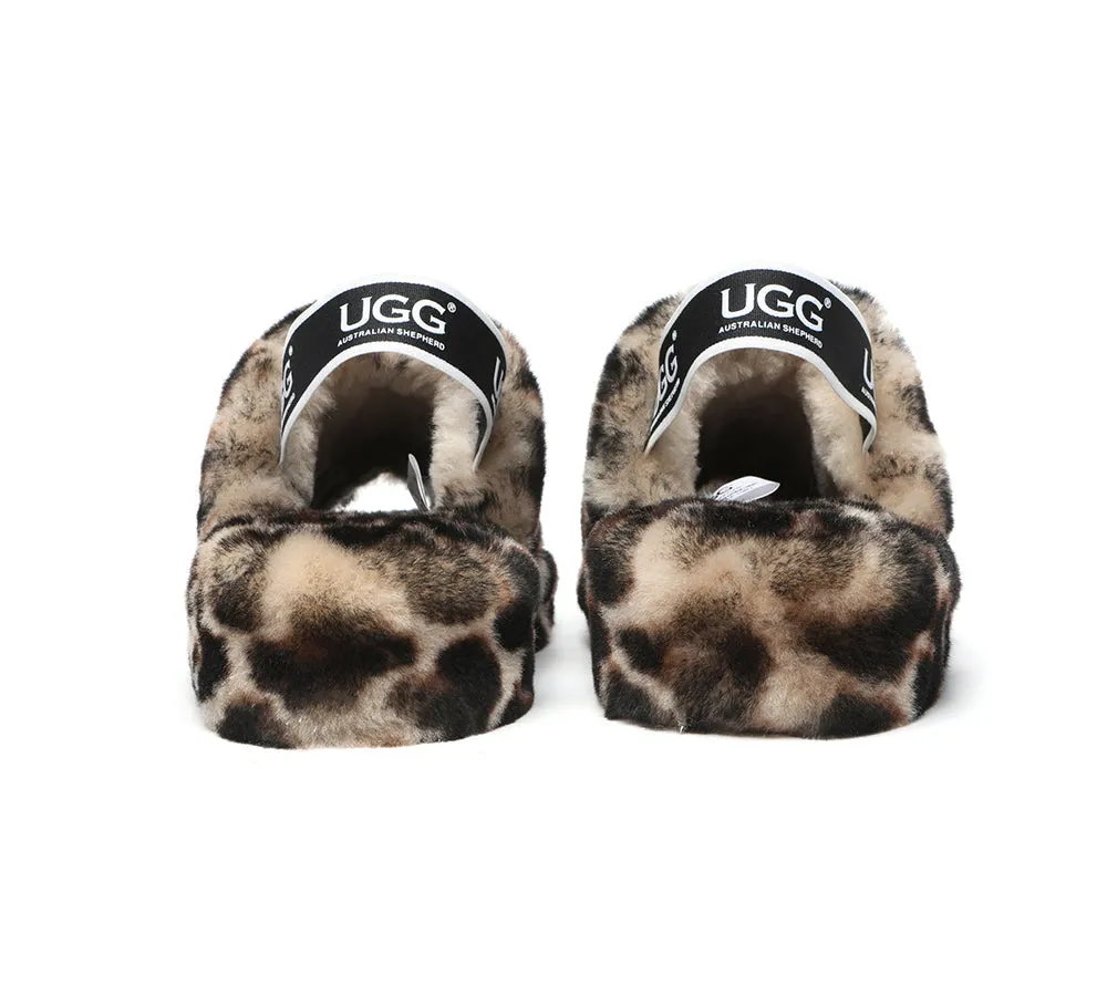 UGG Slides Women Sheepskin Wool Leopard Print Fluffy Sandals Pamela