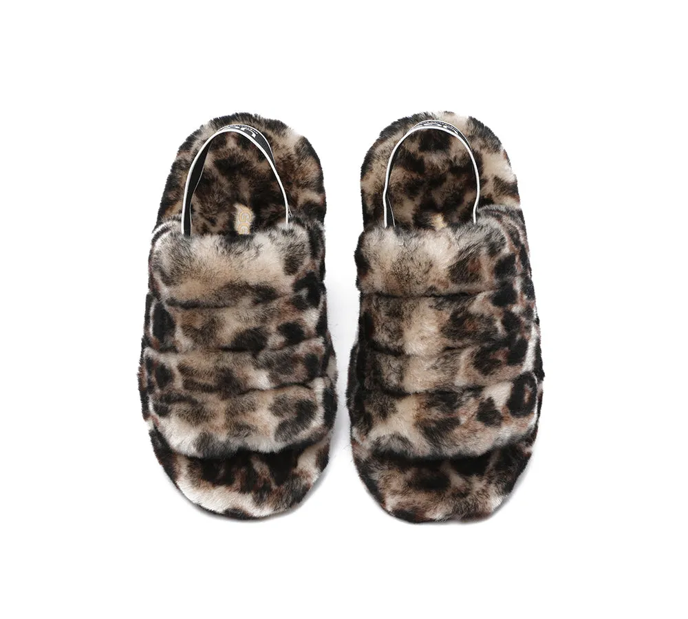 UGG Slides Women Sheepskin Wool Leopard Print Fluffy Sandals Pamela