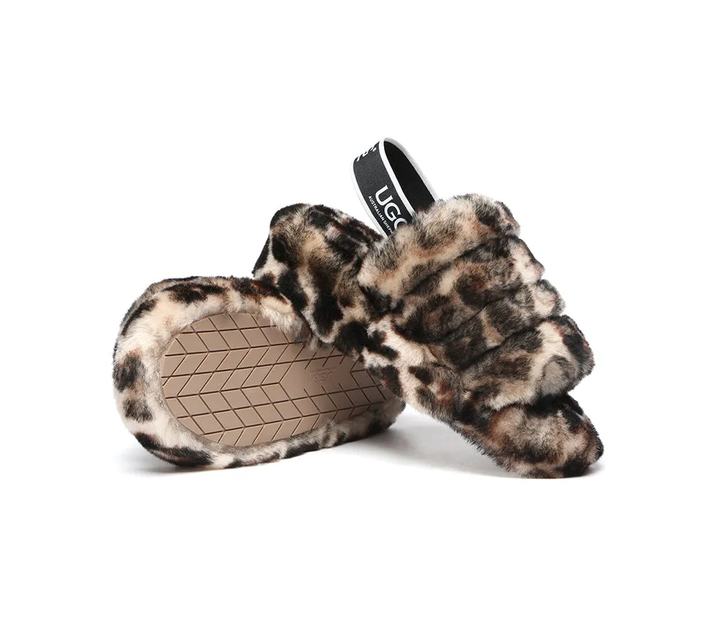 UGG Slides Women Sheepskin Wool Leopard Print Fluffy Sandals Pamela