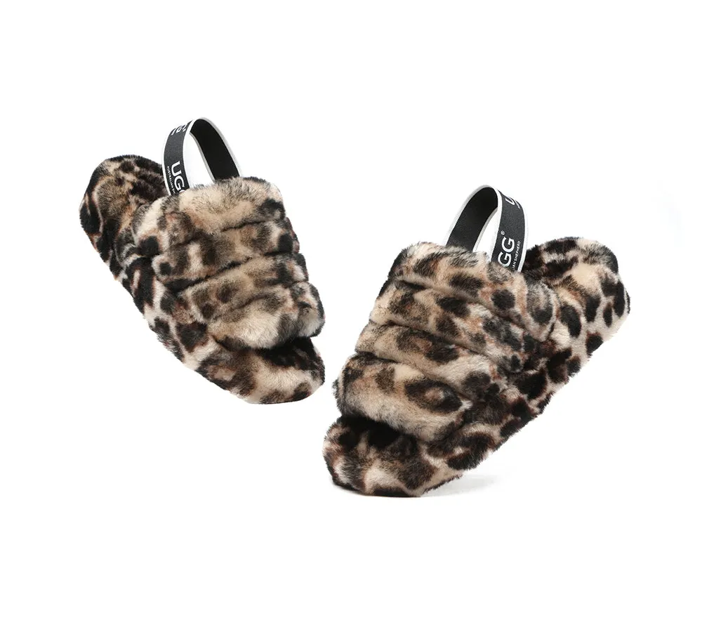 UGG Slides Women Sheepskin Wool Leopard Print Fluffy Sandals Pamela