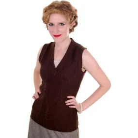 Vintage  Sweater Vest Chocolate Brown Fitted V Neck Small 1970s