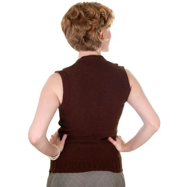 Vintage  Sweater Vest Chocolate Brown Fitted V Neck Small 1970s