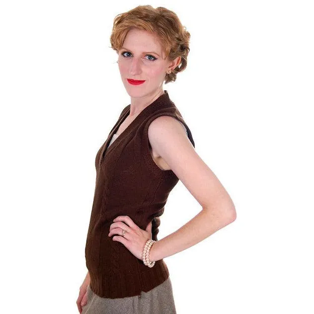 Vintage  Sweater Vest Chocolate Brown Fitted V Neck Small 1970s