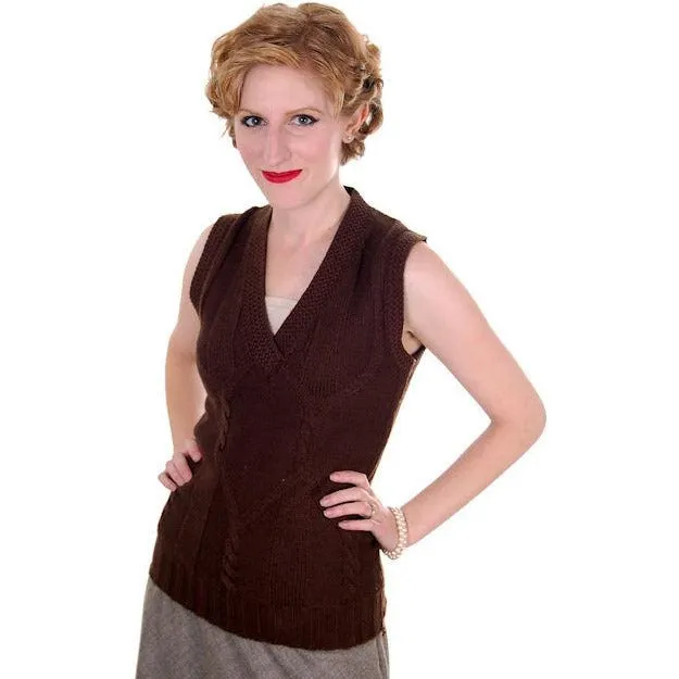 Vintage  Sweater Vest Chocolate Brown Fitted V Neck Small 1970s