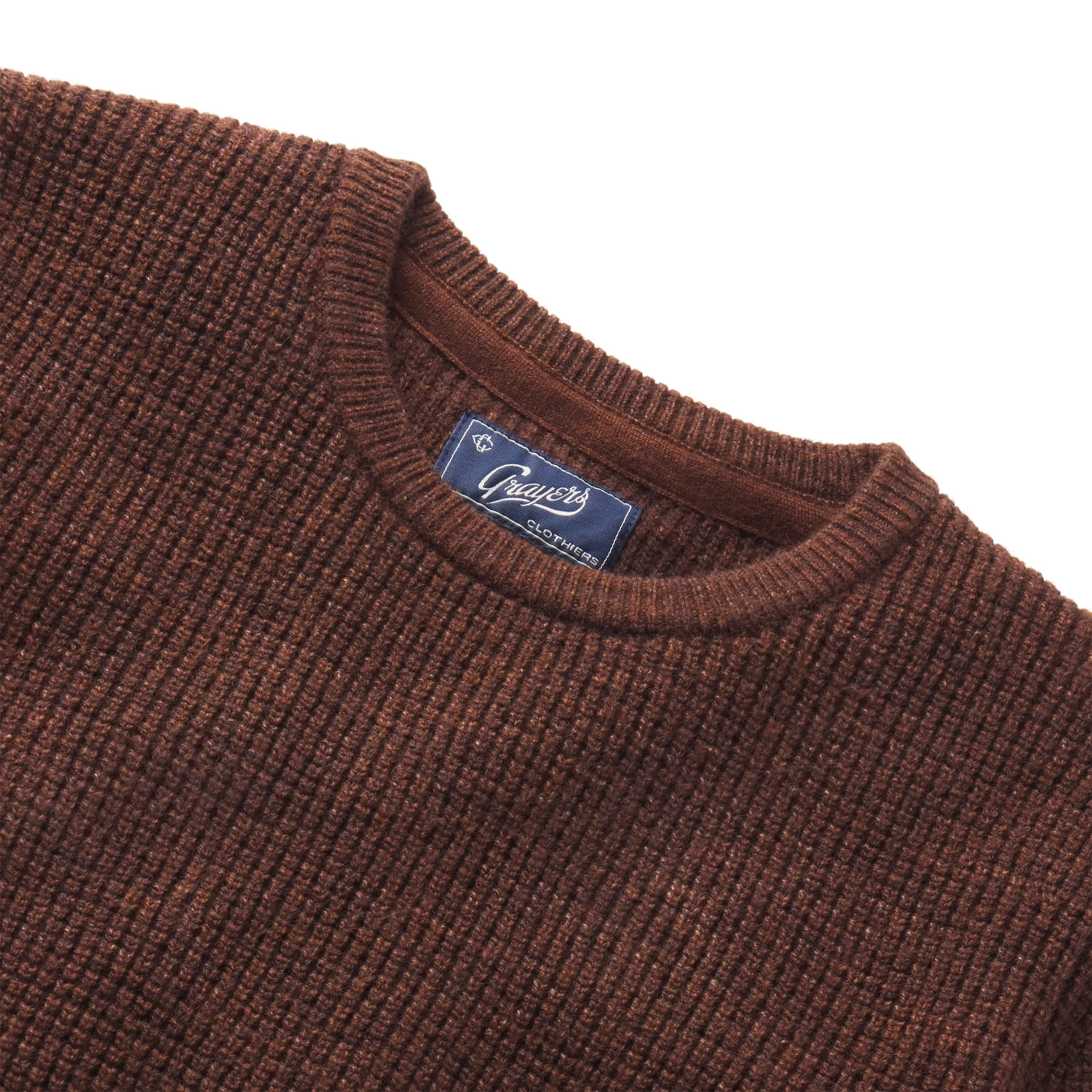 Waffle Stitch Crew Sweater - Brown